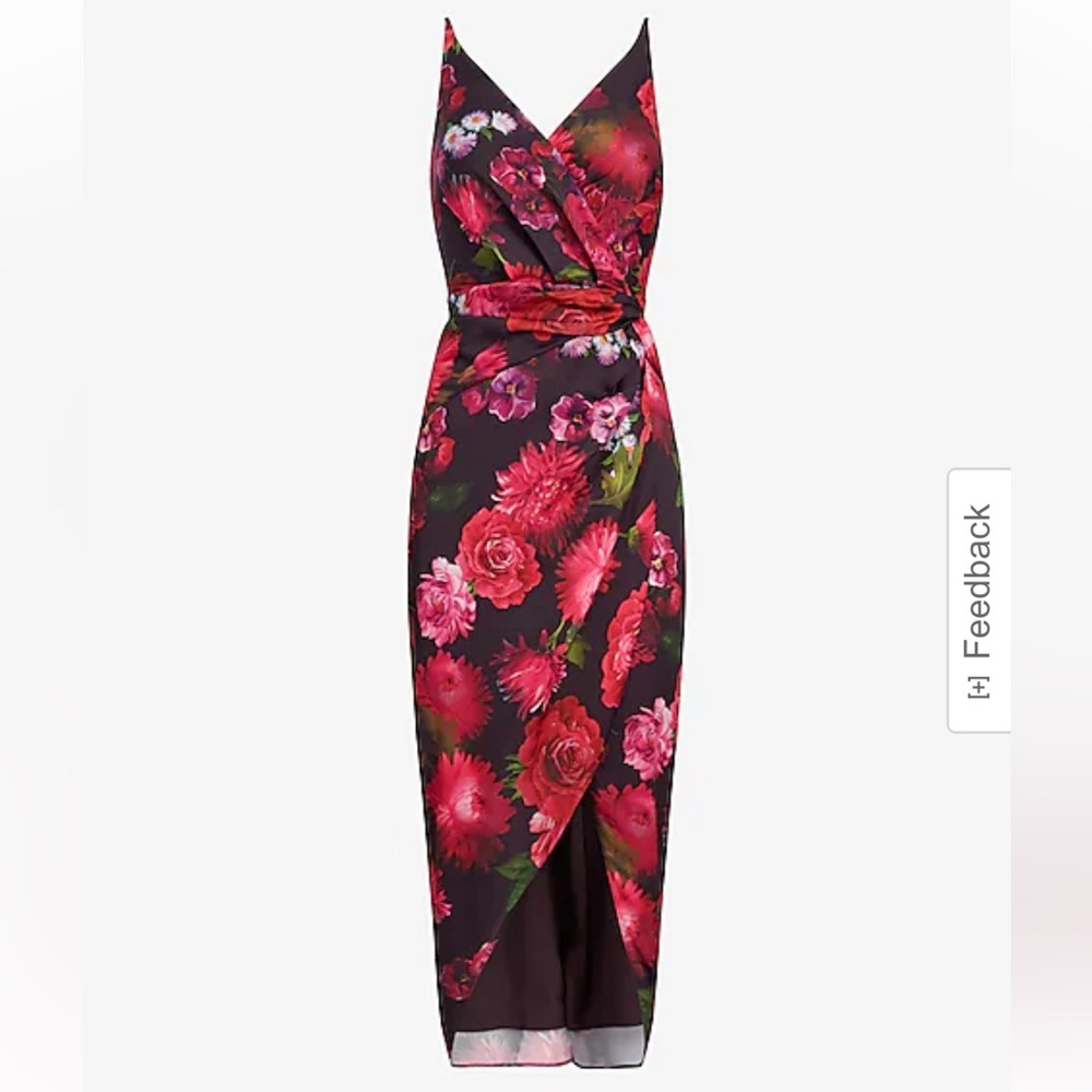 Floral Satin Twist Waist Hi-Lo Midi Dress Size Medium